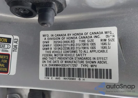 2014 Honda Cr-V Lx из США, поврежденный, VIN 2HKRM4H30EH717297